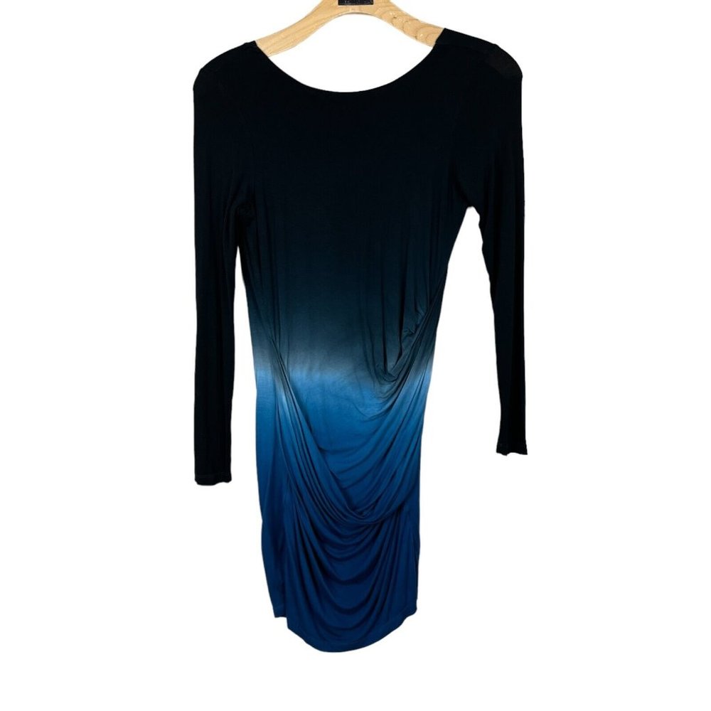 Young Fabulous & Broke Dress Small Black Blue Tie Dye Draped Long Sleeve Sheath
